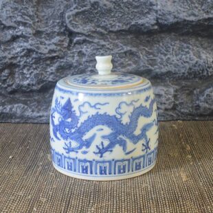 成明仿古瓷器 收藏化凤纹摆件青花风 做旧罐古董古玩复古格 龙盖