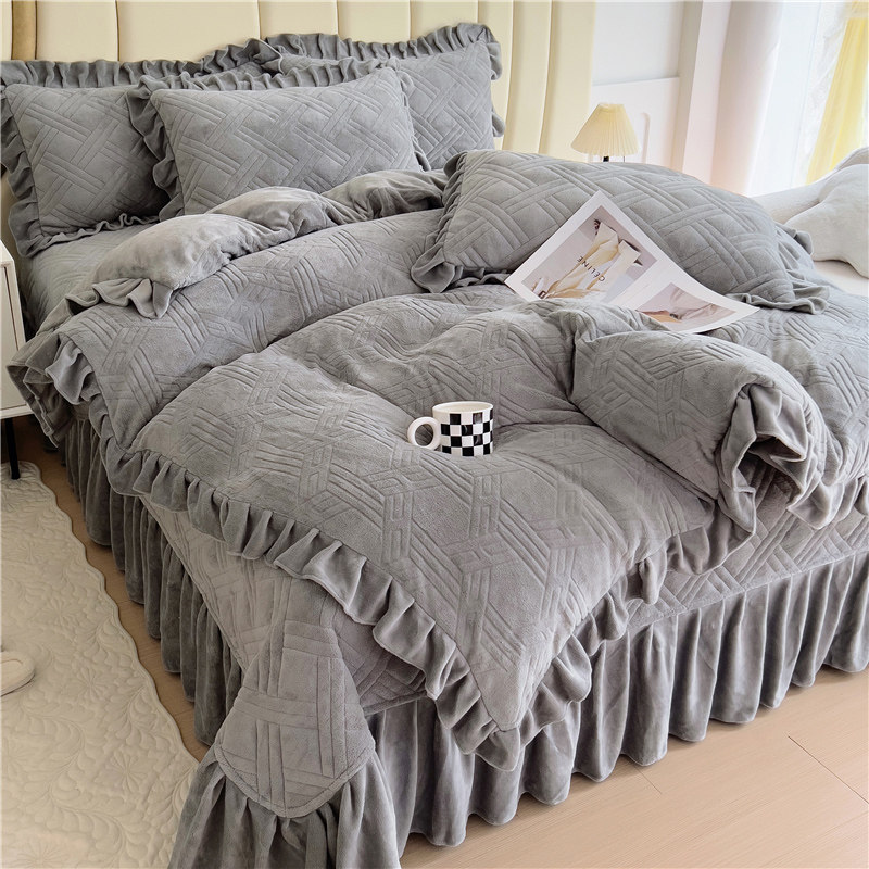 冬季夹棉加厚e牛奶绒床盖四件套2023新款保暖珊瑚绒床单双面绒被
