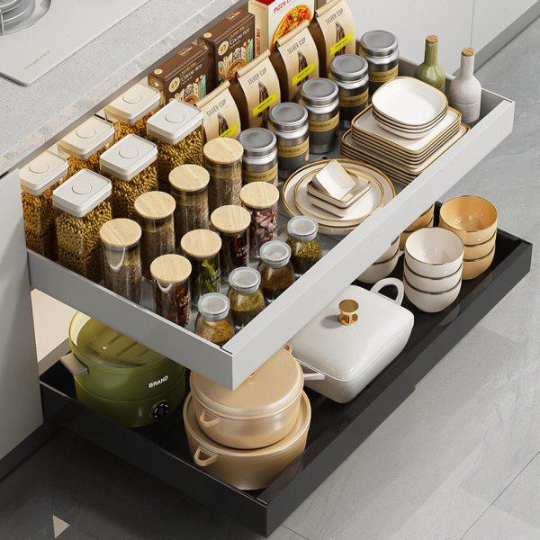 可伸缩橱柜内抽屉置物架放碗碟锅具拉篮储物盒篮抽拉式收纳架,厨房/烹饪用具,厨房抽屉置物架,淘宝优惠券,粉丝福利购,淘宝优惠卷