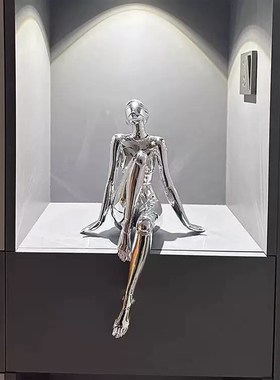 空山基机械姬女神摆件高档轻奢客厅电视柜艺术装饰V品电镀桌面雕