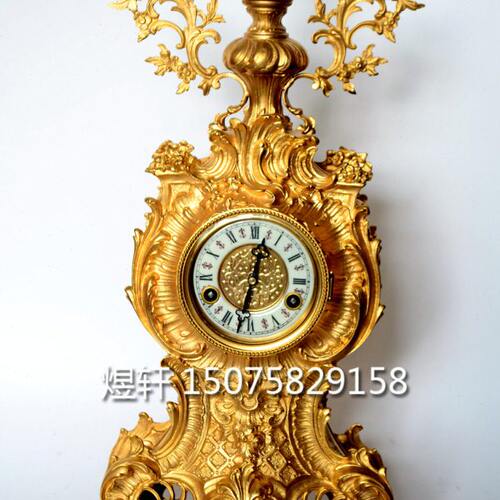钟|花枝叶镀金座钟|老式全铜机械上弦台钟仿复古仿古董壁炉条案