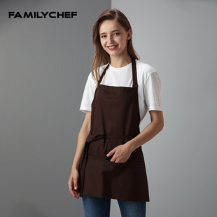 围裙韩版时尚家居厨房餐厅短款挂脖子围腰男士酒店咖啡馆工作服女