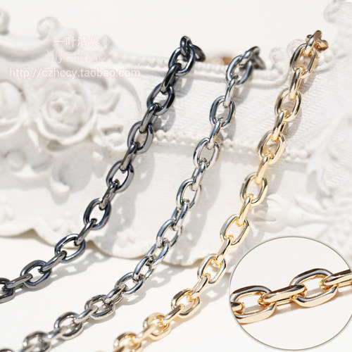 diy高品质金属切边O链浅金色银色枪黑4mm宽细链饰品装饰链条配件