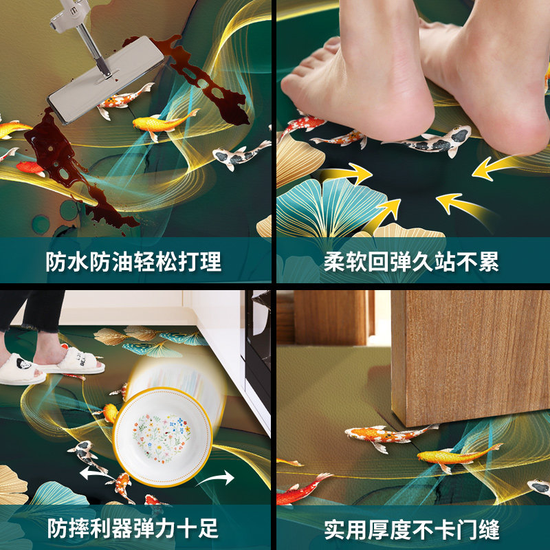 厨房地垫防滑防油家用大面积地毯 加厚PVC皮革脚垫子防水免洗可擦