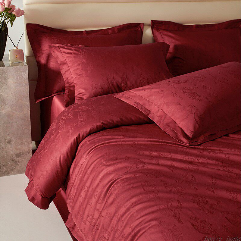 CR工艺 超柔100支长绒绵四件套全棉提花被套简约婚庆床上用品套件