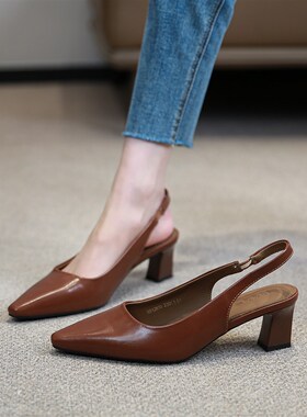 网红百搭新款半包头凉鞋2024年夏季法式高跟鞋女细跟气Z质尖头女