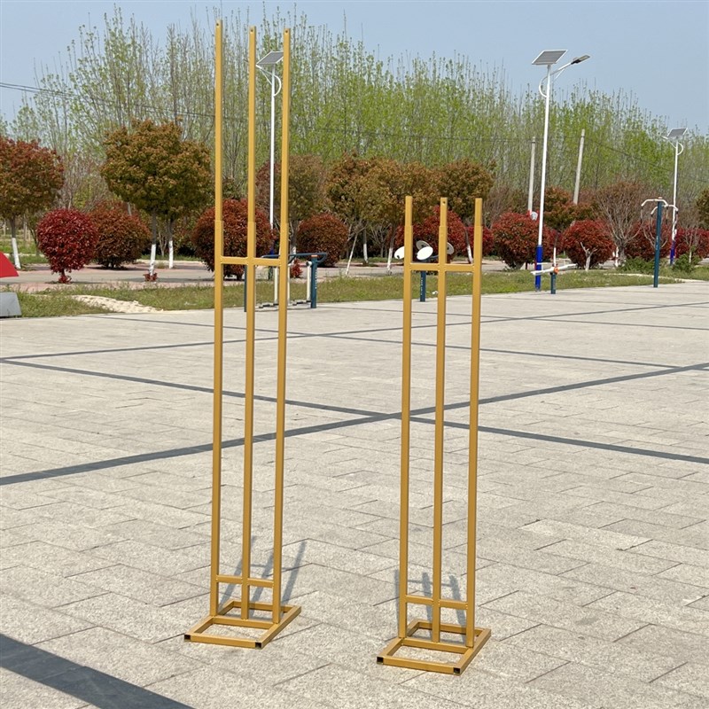 新款婚庆道具铁艺路引结婚道具架子金色方框花柱婚礼装饰摆件花架