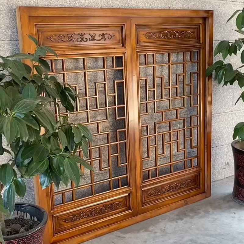 仿古门窗实木花格新中式屏风玄关花窗镂空木雕背景墙木格雕花隔断