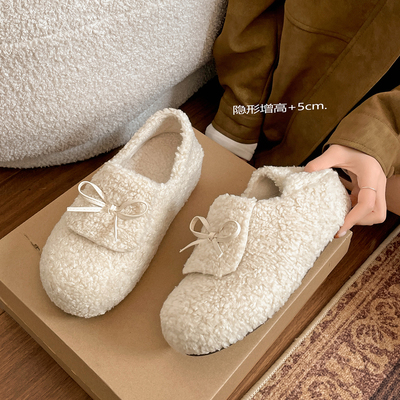 冬季加绒保暖防滑厚底女毛毛鞋子