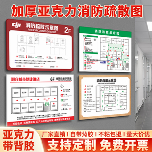 消防疏散示意图安全逃生指示牌应急逃生平面图亚克力消防安全通道提示牌学校宾馆酒店办公楼路线图安全标识牌