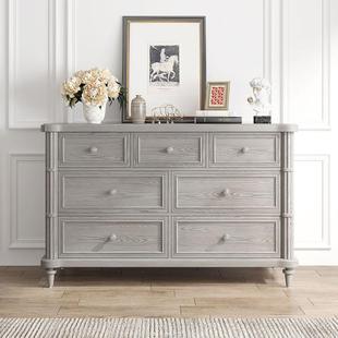 复古灰美式整装斗柜实木家用玄关柜卧室落地储物柜客厅轻奢收纳柜