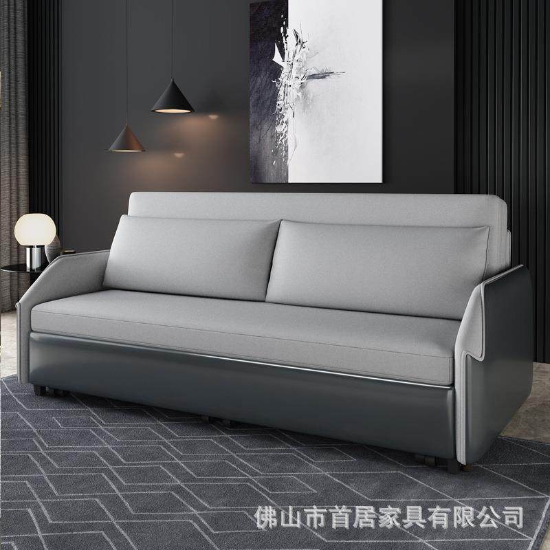 30款皮布结合可折叠沙发床简约实木多功能坐卧两用储物小户型双人