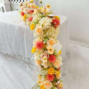 餐厅长桌花摆花商务会议桌桌面装饰台花宴会布置餐桌花摆件花