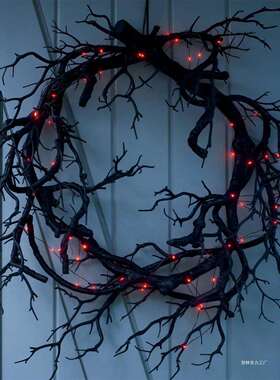 万圣节枯枝花环发光乌鸦树枝黑色鬼屋道具挂件密室布置装饰摆件