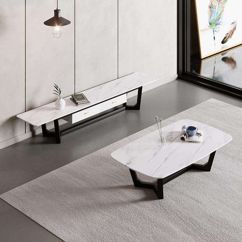 意式岩板茶几铁艺极简岩板面电视柜茶几组合小桌子卧室茶桌小茶台