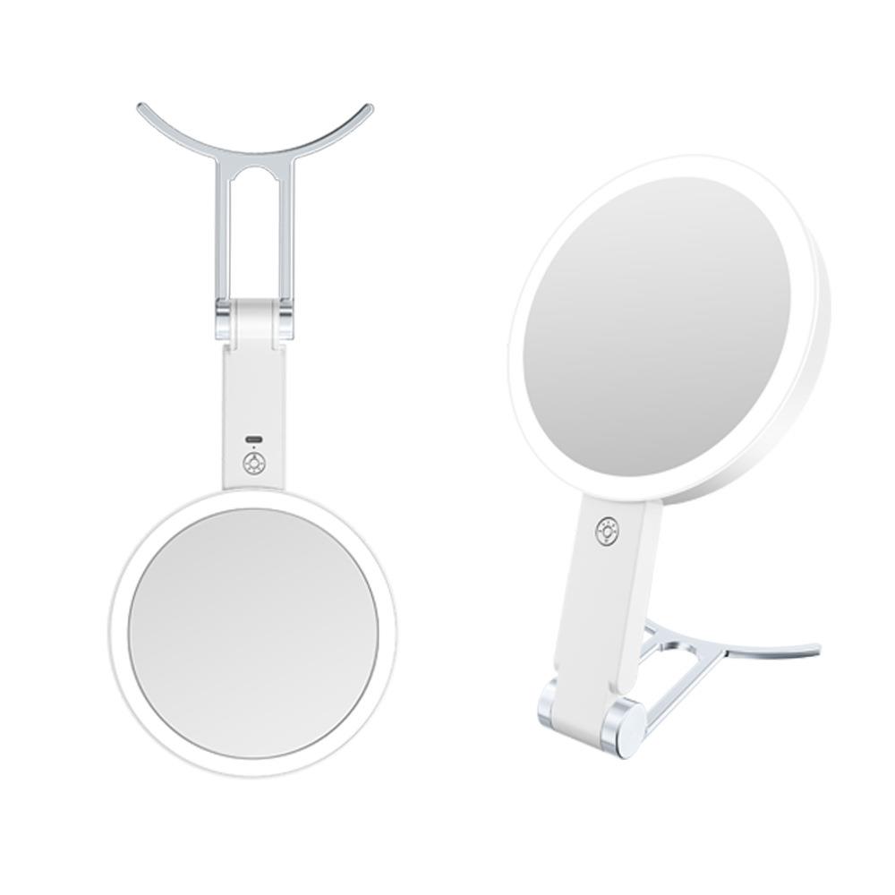 新款LED双面化妆镜 台式手持桌面美妆补光镜1X10X带灯双面化妆镜