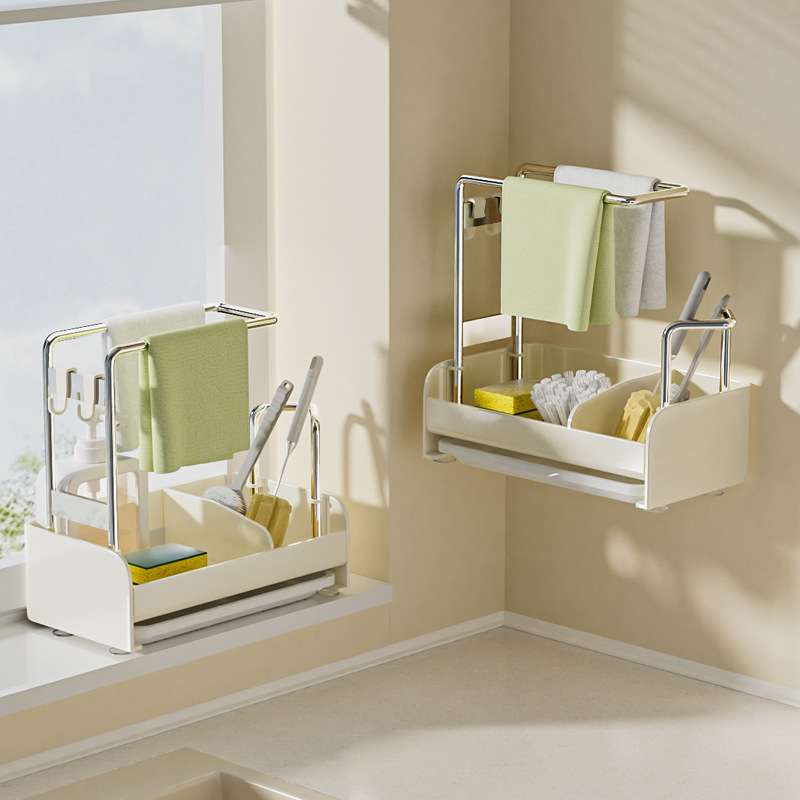 抹布架厨房沥水架家用台面多功能海绵毛巾收纳架壁挂式水槽置物架