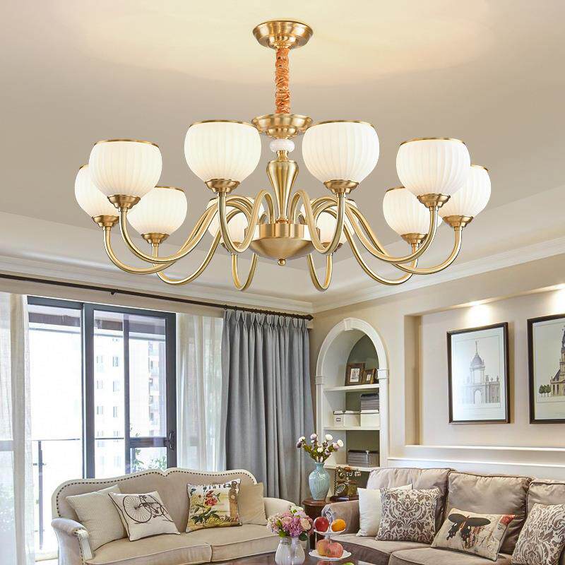 全铜客厅吊灯美式卧室餐厅灯轻奢奶油风欧式主卧简约大气中山灯具