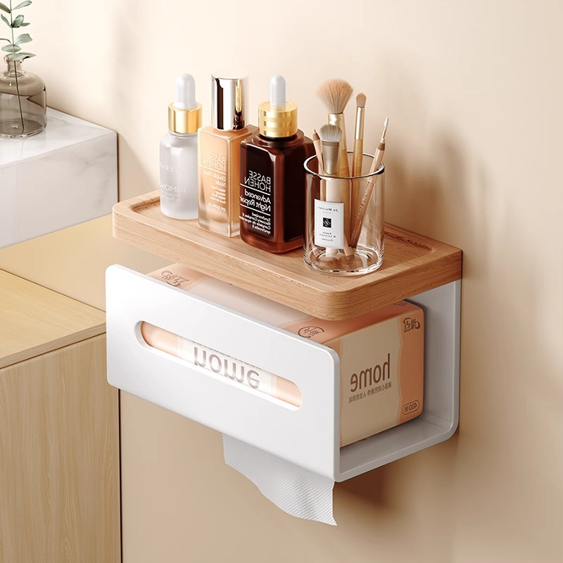 卫生间卷纸架抽纸盒实木卫生纸置物架厕所纸巾P架浴室厕纸盒原木