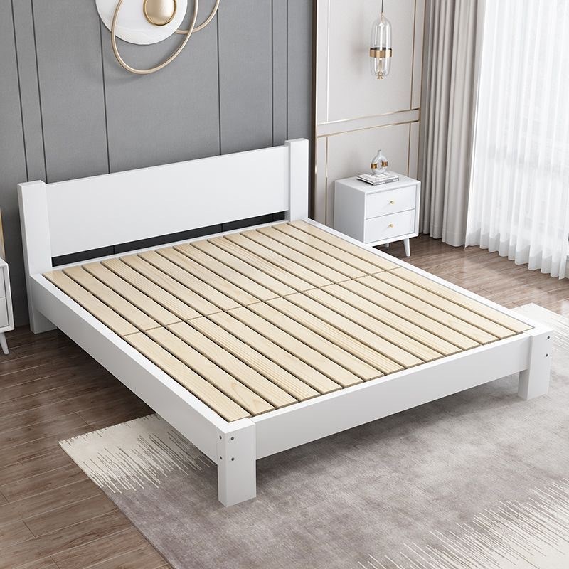 现代简约小户型白色实木床北欧婚床1D.5米卧室实木民宿双人床1.8