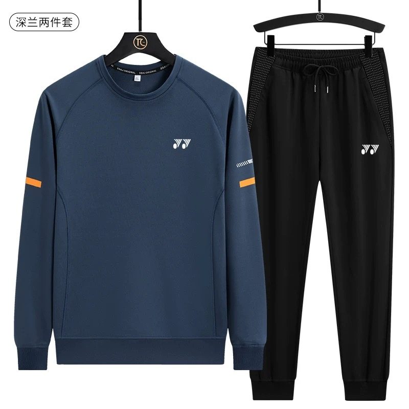 YY羽毛球服春秋冬男女圆领卫衣长袖训练运动休闲大码套装比赛定制