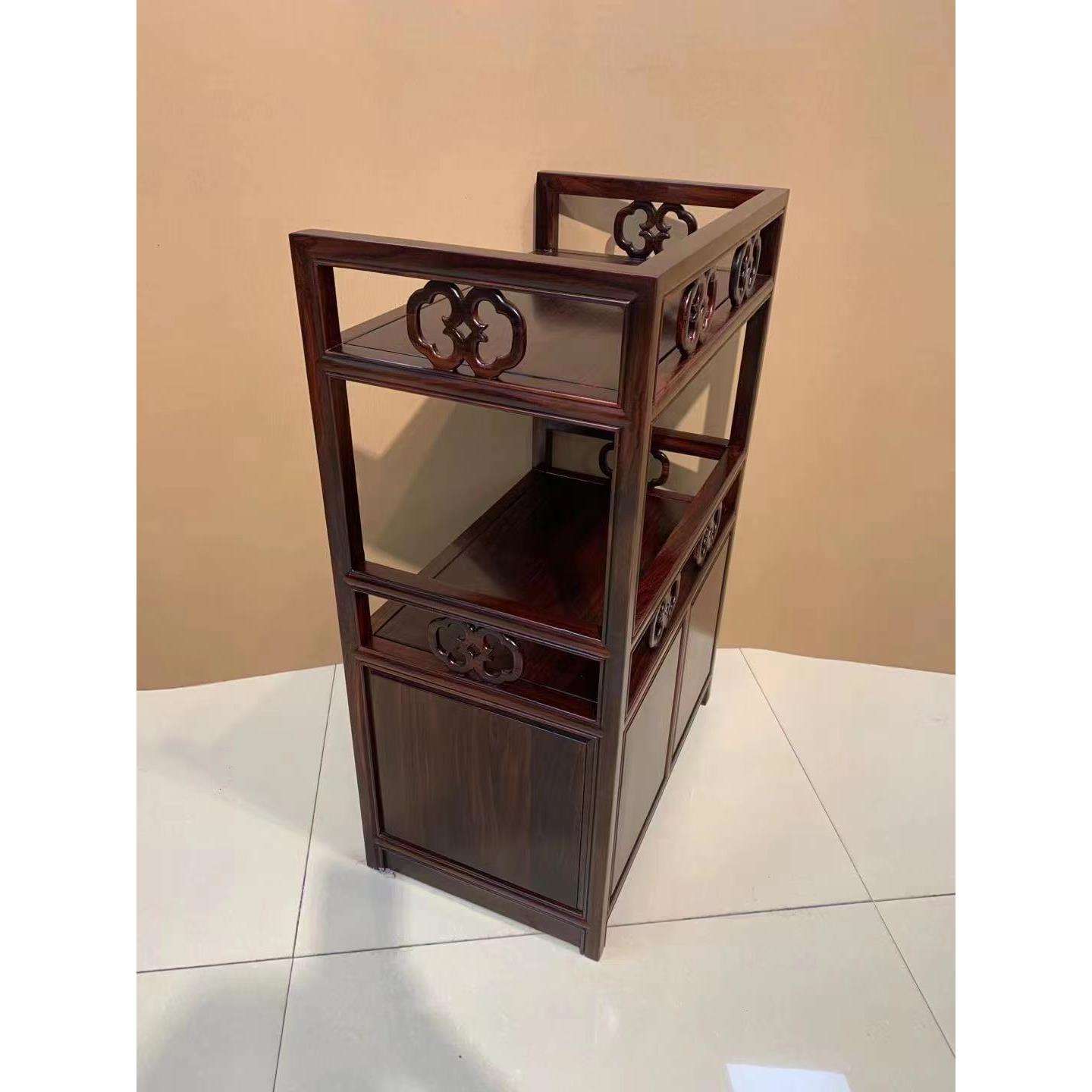 客厅简约餐边柜中式实木茶水柜多功能储物阔叶黄檀黑酸枝茶边架几