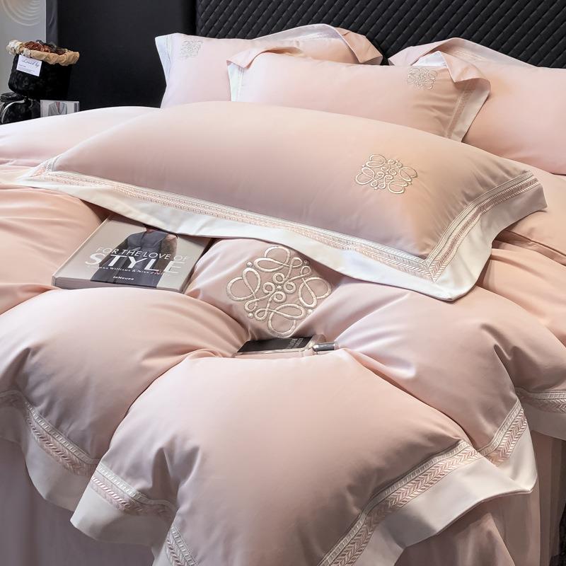 100支超柔A类母婴加厚长绒棉磨毛刺绣四件套秋冬保暖被套床单床品