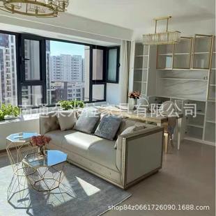 美式现代简约实木雕花皮艺沙发直排小户型三人位组合沙发