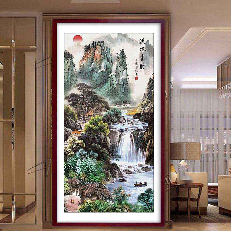 蒙娜丽莎十字绣2024新款线绣客厅竖版玄关大幅大气山水画风景满绣
