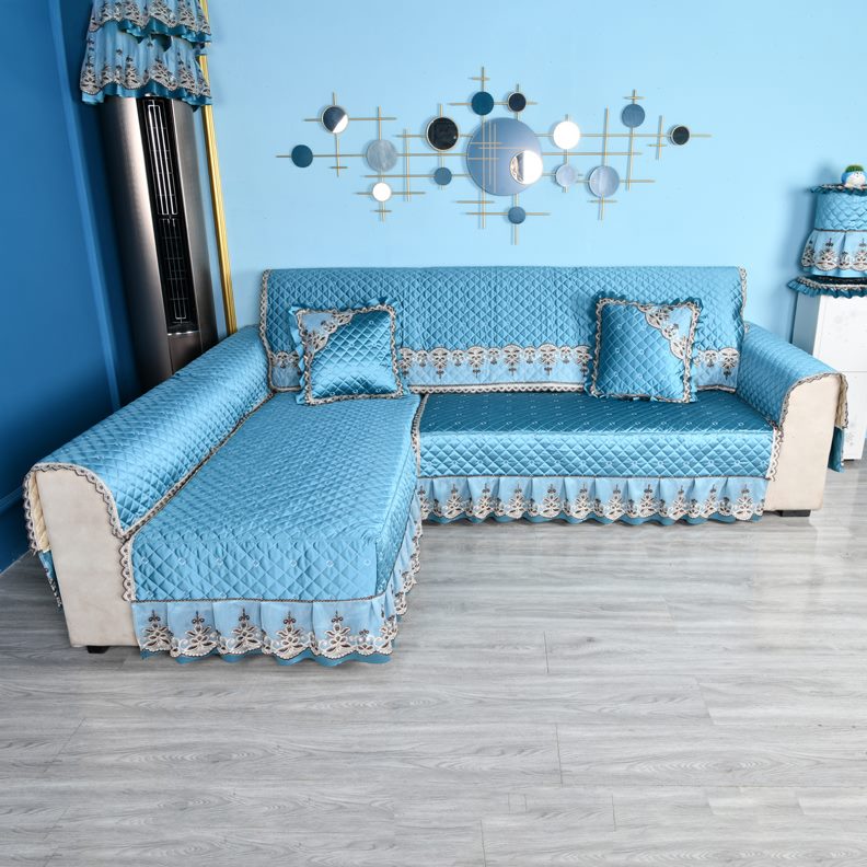 贵妃沙发蓝色盖布坐垫防滑艺全盖式巾靠背垫欧式沙发套定制纯色盖
