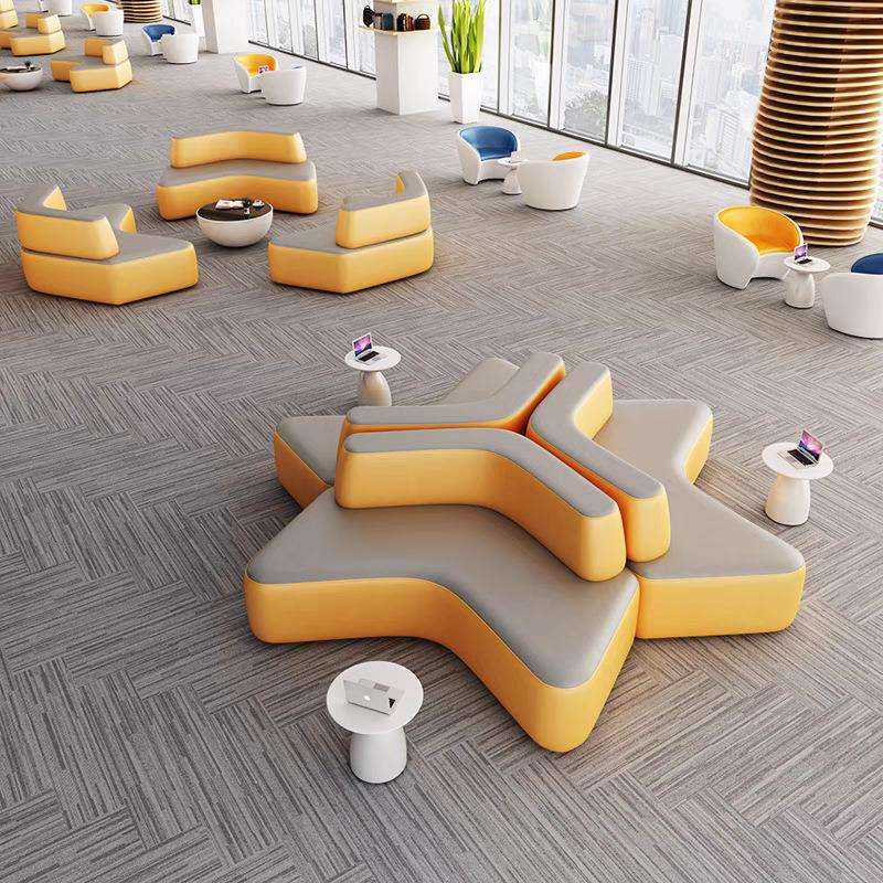 现代办公沙发组合茶几简约创意大堂会客厅等候休息区接待皮艺