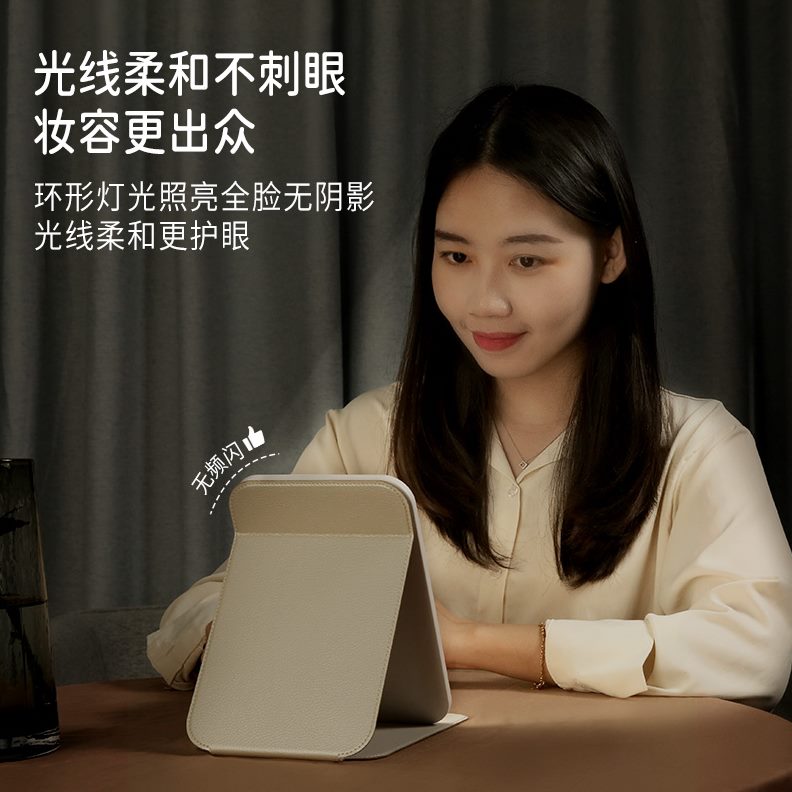 妆SEE皮套便携梳化妆镜随身带灯台式led灯学生宿舍HOLD镜子旅行A