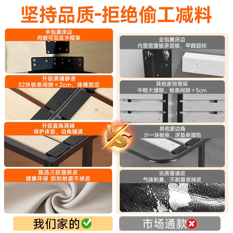 全实木无床头床钢木齐边无靠背榻榻米床可定制任意尺寸排骨架床架