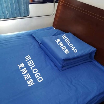 蓝色三件套定制印字logo靠蓝色床单被套学生宿舍单位床上用品