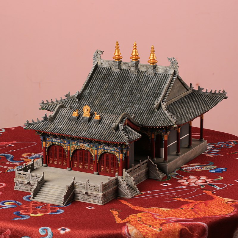 五爷庙五台山财神庙榫卯积木古建筑拼装模型中国卯榫玩具开业礼物