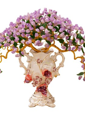 天然紫水晶招财树黄水晶发财树客厅玄关乔迁新居花瓶插花装饰摆件