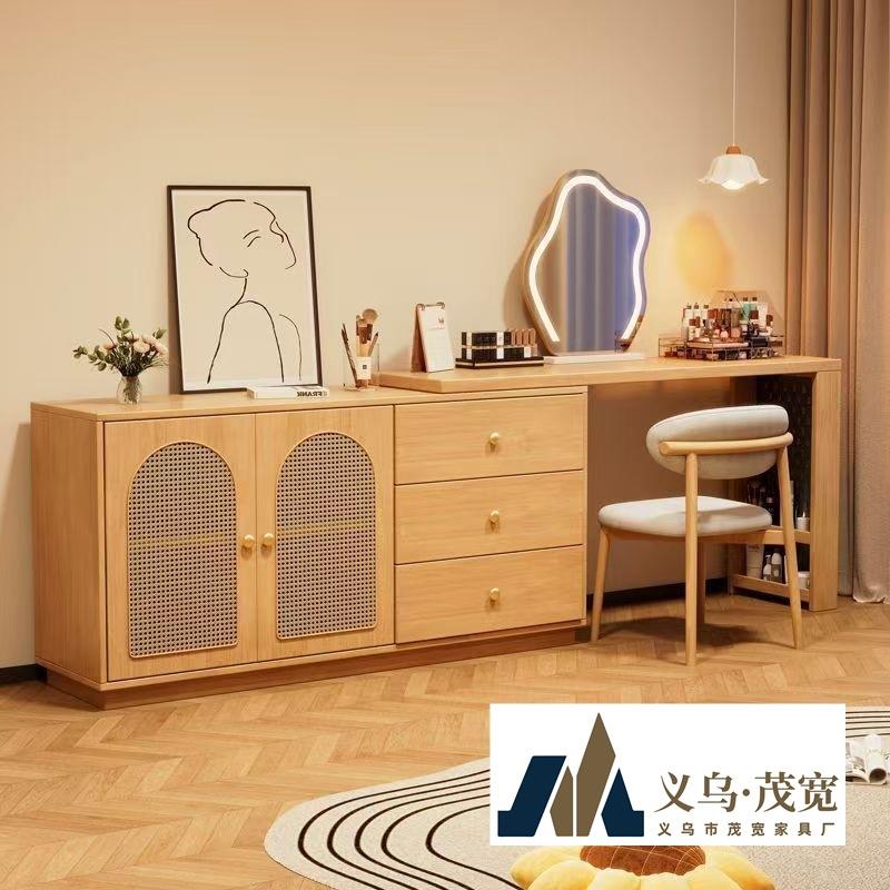 书桌柜子一体中古风卧室成套家具小户型可伸缩梳妆台凳转角斗柜