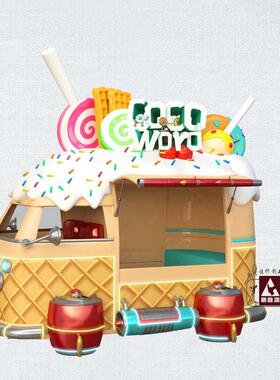 厂长家直销玻璃钢街区美陈景观造型雕塑 快餐车模型雕塑