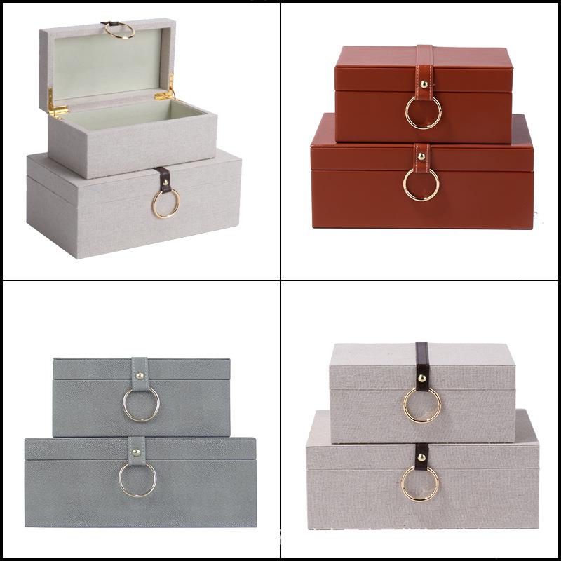 现货新中式简约皮革首饰盒时尚家居样板间装饰盒书房软装饰品摆件