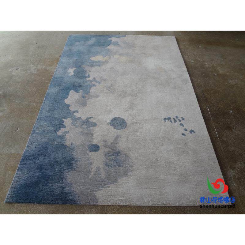 现代简约新中式蓝色水墨画样板房客厅茶几沙发地毯餐厅卧室床前毯