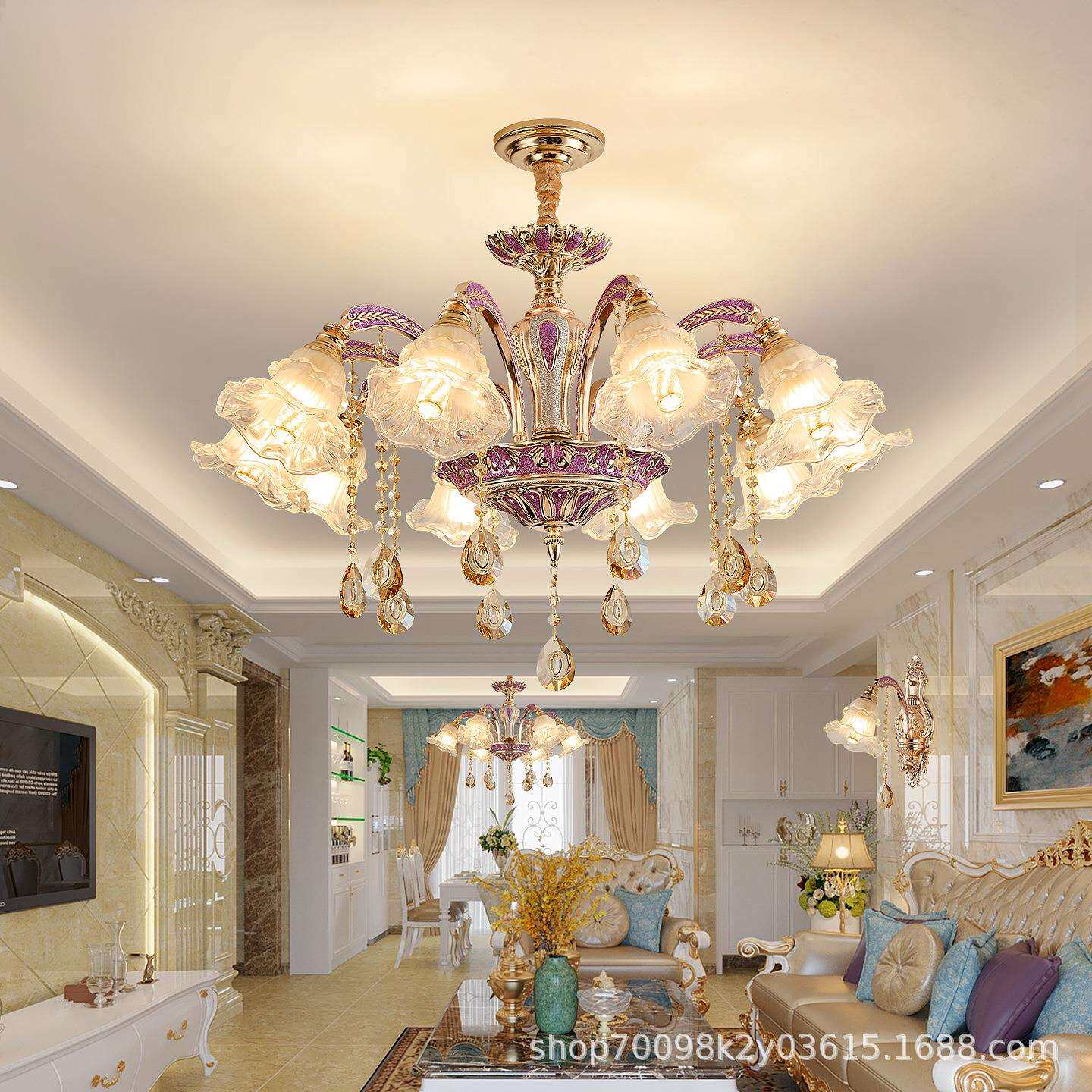 欧式客厅水晶吊灯现代简约轻奢餐厅卧室别墅朝下简欧大厅法式灯具