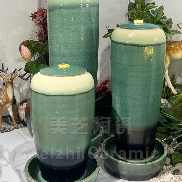 陶瓷简约现代加湿器水循环花瓶水缸喷泉景观流水摆件系出陶罐客厅