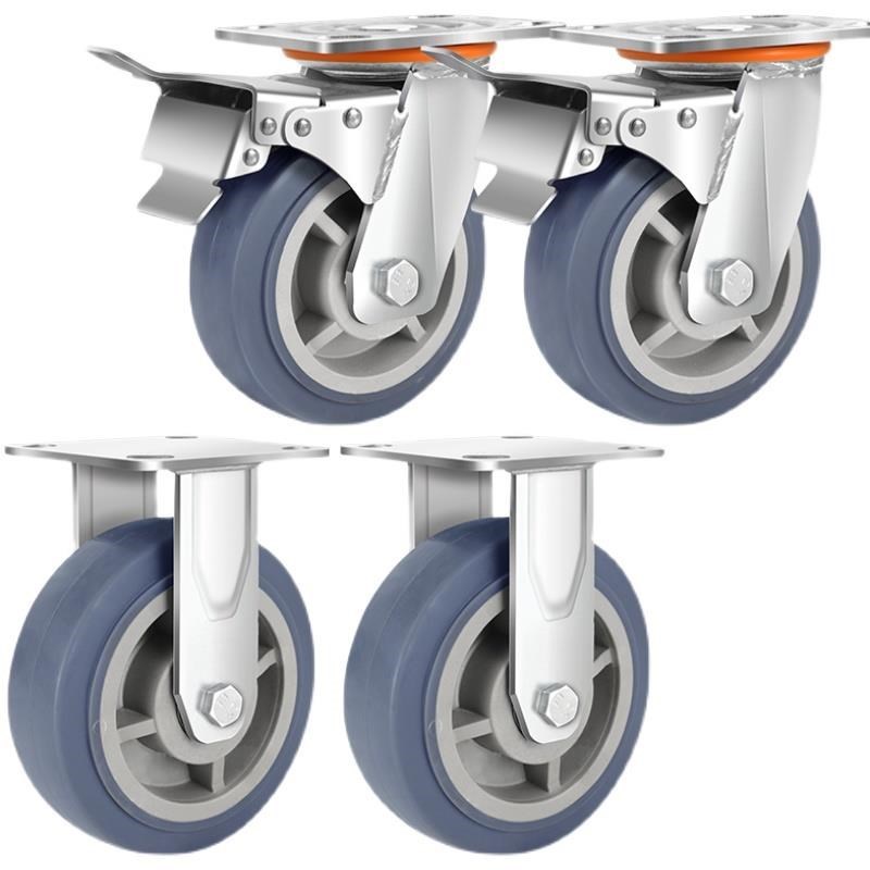 6寸万向b轮重型灰胶静音手推车平板车拖车4寸5寸8寸带刹车脚轮轱