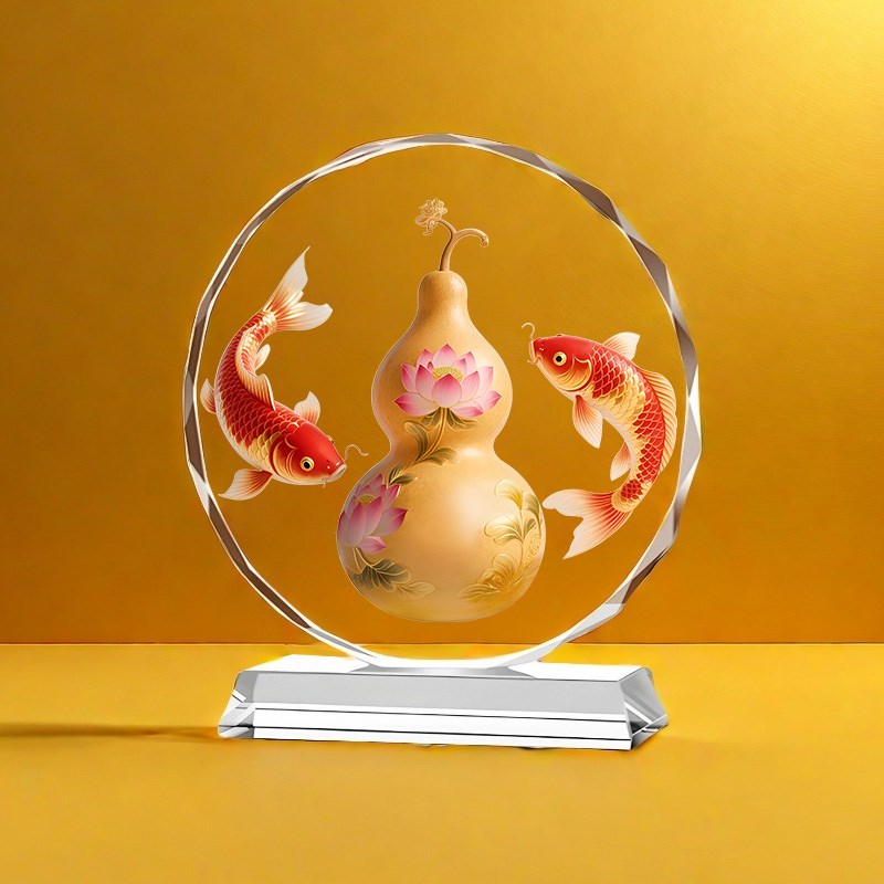葫芦锦鲤水晶饰品富禄双全乔迁礼物客厅酒柜工艺桌设置W财富锦鲤