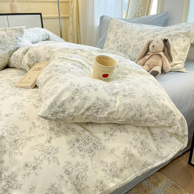 复古风小碎花纯棉被套单件100全棉被罩单人150x200x230被单四件套