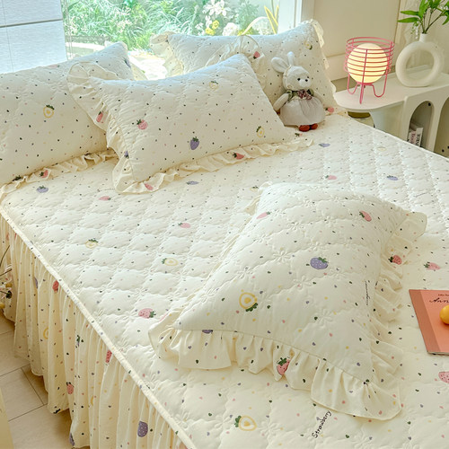 公主风夹棉床裙单件水洗棉床垫套