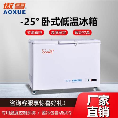 -25℃220升卧式低温冰柜低温冷藏柜工业冷冻冰箱厂家供应静音