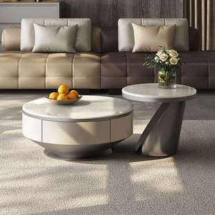 大理石茶几天然卡里冰玉意式极简客厅家用设计师高端圆形茶几组合
