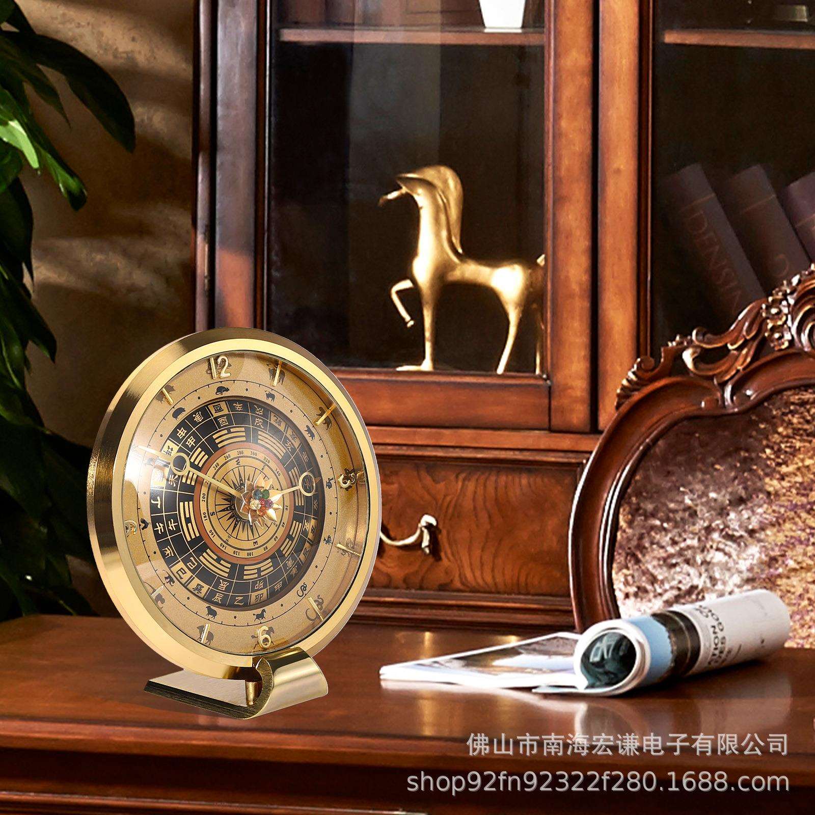 宏谦 古典欧式复古 纯铜镀18真金座钟 美式创意摆件客厅挂件