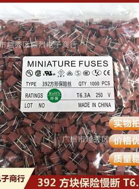392 方块慢断保险丝T6.3A 慢断红色直插保险管 插件式慢速型
